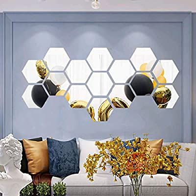 6/12pcs 3D Hexagon Mirror Wall Sticker Rose Gold DIY TV Background Living Room Stickers Wall Decor Bedroom Bathroom Home Decor